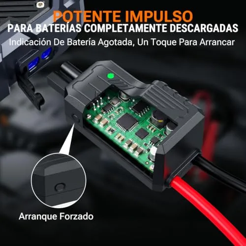 NexCyber ▫️ Arrancador de baterias de automóvel, 6000 A, arrancador portátil de 12 V (para 10,0 L de gasolina ou 8,0 L de gasóleo), arrancador de emergência com luz LED, pinças de segurança inteligentes, bússola 7
