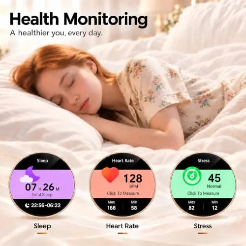 taopodo ▫️ Relógio inteligente para mulher, relógio inteligente de 1,27" para mulher com chamadas, monitor de sono, funcionalidades específicas para mulheres, mais de 120 modos desportivos, contador de passos, monitor de frequência cardíaca 24 horas, SpO2, IP68, para Android/iPhone 4