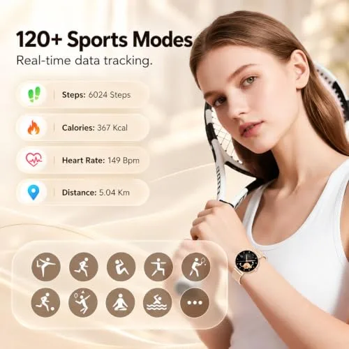 taopodo ▫️ Relógio inteligente para mulher, relógio inteligente de 1,27" para mulher com chamadas, monitor de sono, funcionalidades específicas para mulheres, mais de 120 modos desportivos, contador de passos, monitor de frequência cardíaca 24 horas, SpO2, IP68, para Android/iPhone 5