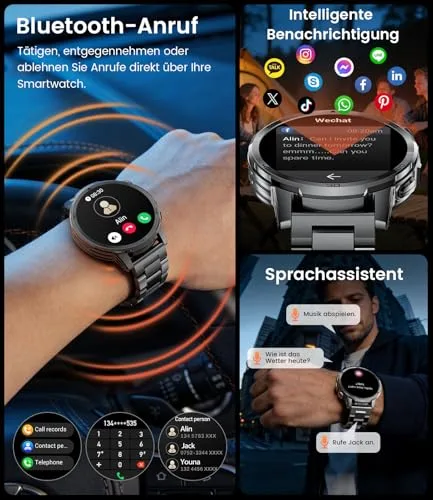 BENYAR SMART ▫️ Relógio Inteligente para Homem, 1,85", HD, bateria de 1000 mAh, chamadas, Bluetooth, IP68, Preto 5