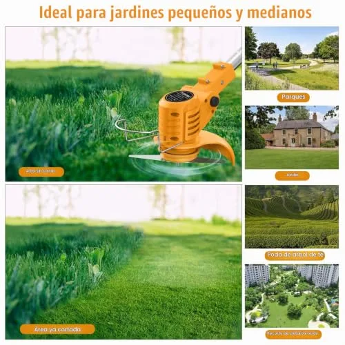 JYGMPRO ▫️ Desbastadora a bateria, Desbastadora elétrica de 21 V, Cortador de relva a bateria com 2 baterias de 2000 mAh, 2 tipos de lâminas, 11 000 RPM e motor, cabo telescópico de 85-120 cm 6