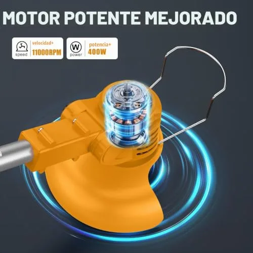 JYGMPRO ▫️ Desbastadora a bateria, Desbastadora elétrica de 21 V, Cortador de relva a bateria com 2 baterias de 2000 mAh, 2 tipos de lâminas, 11 000 RPM e motor, cabo telescópico de 85-120 cm 7