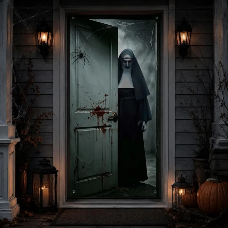 FestiKiva ▫️ Faixa para porta de Halloween, 180 x 90 cm, decoração para porta de festa (freira branca)