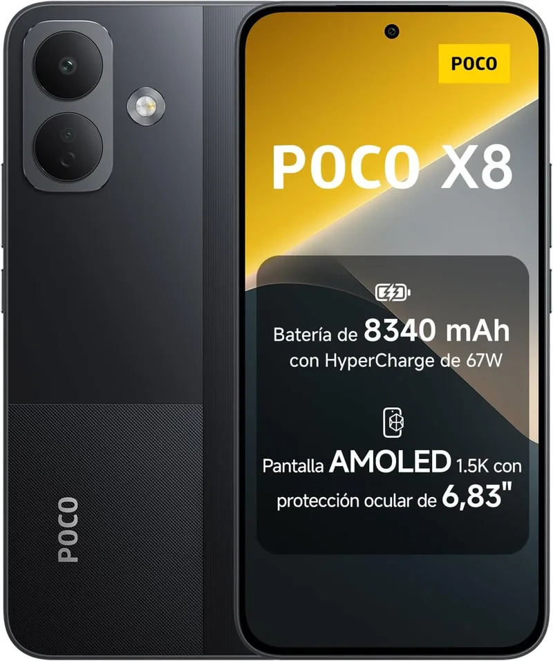 Xiaomi ▫️ POCO X8, smartphone com 8 GB + 256 GB, preto, bateria de 8340 mAh, carregamento de 67 W