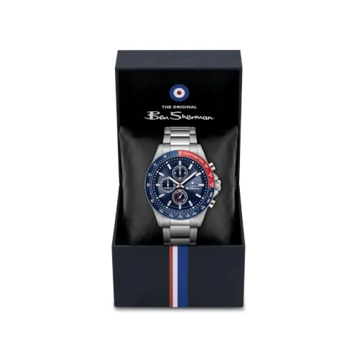 Ben Sherman ▫️ Winchester - Relógio cronógrafo de quartzo com mostrador prateado e bracelete de silicone branco para homem, vidro mineral, 3 ATM, caixa de 43,2 mm 7
