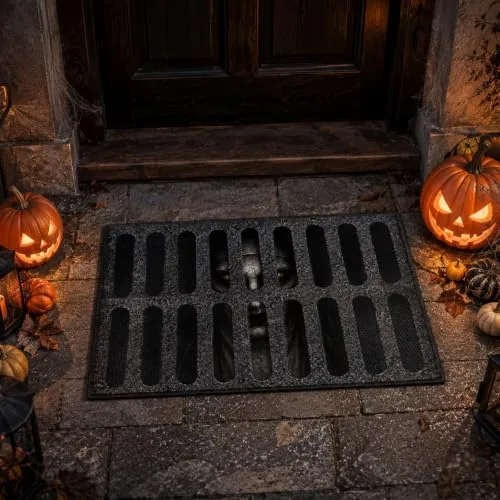 FestiKiva ▫️ Tapete de Halloween 60 x 40 cm, tapete 3D de terror para interior e exterior (cinzento-claro) 3
