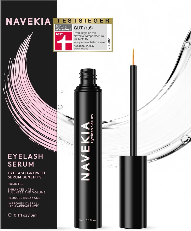 Navekia ▫️ Sérum para Pestanas Premium 2026 – 2 Peptídeos-chave + Bioenzima – Para alongamento e densidade – Aplicação fácil, de longa duração – Olhos sensíveis – Vegano, sem testes em animais, sem hormonas (Transparente)