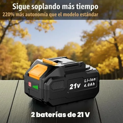 KUZUPRO ▫️ Soprador de folhas a bateria 21 V, 2 baterias de 4,0 Ah 4