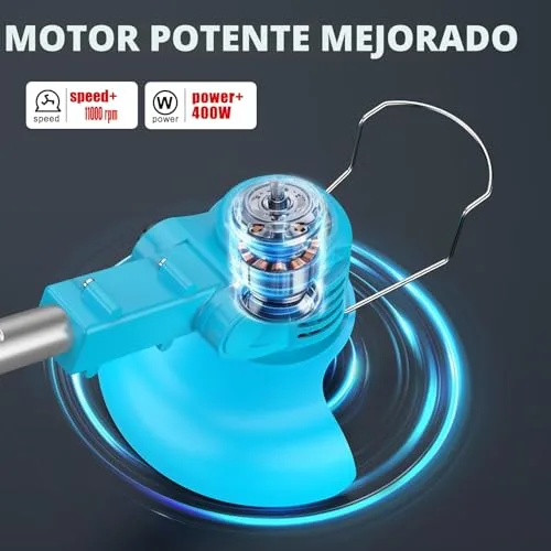 LEEIKOO ▫️ Cortador de ervas daninhas a bateria de 21 V, cortador de ervas daninhas elétrico com 2 baterias de 2,0 Ah, 2 tipos de lâminas metálicas para cortador de ervas daninhas a bateria, tesouras de podar, cortador de ervas daninhas sem fios com cabeça ajustável para jardim (azul) 3
