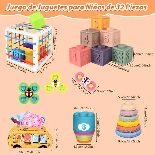 IEEILULU ▫️ 6 em 1 Brinquedos Montessori para bebés, brinquedos para bebés dos 6 aos 12 meses, blocos de construção empilháveis, caixa de lenços, brinquedos Montessori para crianças pequenas de 1, 2 e 3 anos, presente 6