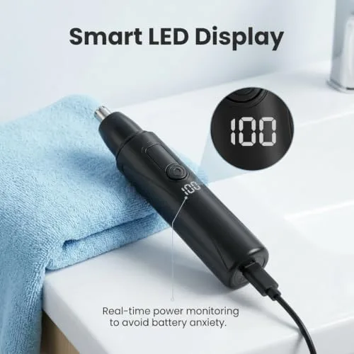 XAVURO ▫️ Aparador elétrico para o nariz e as orelhas para homem, aparador para o nariz recarregável por USB e indolor, aparador indolor com lâminas de aço inoxidável, aparador à prova de água IPX7, fácil de limpar 5