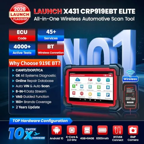 LAUNCH ▫️ X431 CRP919E BT OBD2 – Sistema completo de diagnóstico automóvel, diagnóstico bidirecional em espanhol, mais de 45 reinícios, guia para VAG, CANFD e DOIP, FCA, codificação da ECU, 2 anos de atualizações 2