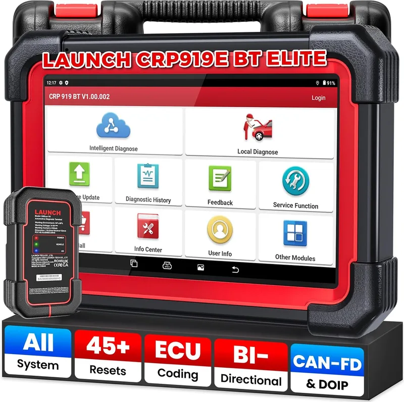 LAUNCH ▫️ X431 CRP919E BT OBD2 – Sistema completo de diagnóstico automóvel, diagnóstico bidirecional em espanhol, mais de 45 reinícios, guia para VAG, CANFD e DOIP, FCA, codificação da ECU, 2 anos de atualizações