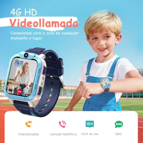 IOWODO ▫️ Relógio inteligente para crianças com videochamada, relógio inteligente 4G para crianças com videochamada e GPS, SOS, chat de voz, modo escola, bateria de 850 mAh,podómetro, despertador, IP68, jogos, presente ideal para crianças dos 4 aos 12 anos 3