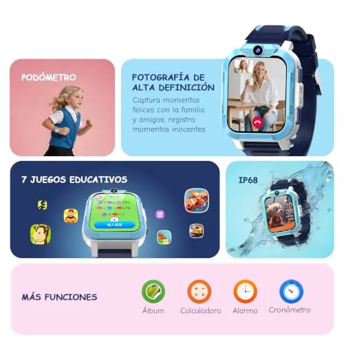 IOWODO ▫️ Relógio inteligente para crianças com videochamada, relógio inteligente 4G para crianças com videochamada e GPS, SOS, chat de voz, modo escola, bateria de 850 mAh,podómetro, despertador, IP68, jogos, presente ideal para crianças dos 4 aos 12 anos 6