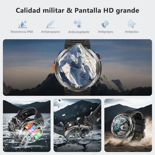 IOWODO ▫️ Relógio inteligente para homem com chamadas, lanterna e bússola, bateria de 960 mAh, ecrã de 1,45" Relógio inteligente militar para homem com 123 modos desportivos, monitor de frequência cardíaca 24 horas/SpO2/sono, contador de passos, IP68, 2 braceletes (iOS/Android) 2