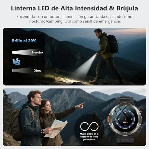 IOWODO ▫️ Relógio inteligente para homem com chamadas, lanterna e bússola, bateria de 960 mAh, ecrã de 1,45" Relógio inteligente militar para homem com 123 modos desportivos, monitor de frequência cardíaca 24 horas/SpO2/sono, contador de passos, IP68, 2 braceletes (iOS/Android) 4