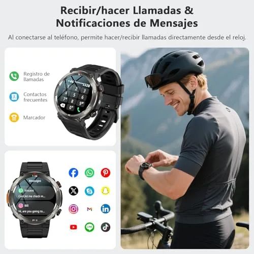 IOWODO ▫️ Relógio inteligente para homem com chamadas, lanterna e bússola, bateria de 960 mAh, ecrã de 1,45" Relógio inteligente militar para homem com 123 modos desportivos, monitor de frequência cardíaca 24 horas/SpO2/sono, contador de passos, IP68, 2 braceletes (iOS/Android) 5