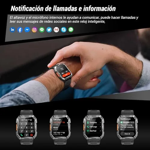 IOWODO ▫️ Relógio inteligente para homem com lanterna e bússola, 2,01", relógio inteligente militar para homem com chamadas Bluetooth/notificações, IP68, monitor de sono, pulsómetro, SpO2, contador de passos, mais de 100 modos desportivos para Android e iOS 3