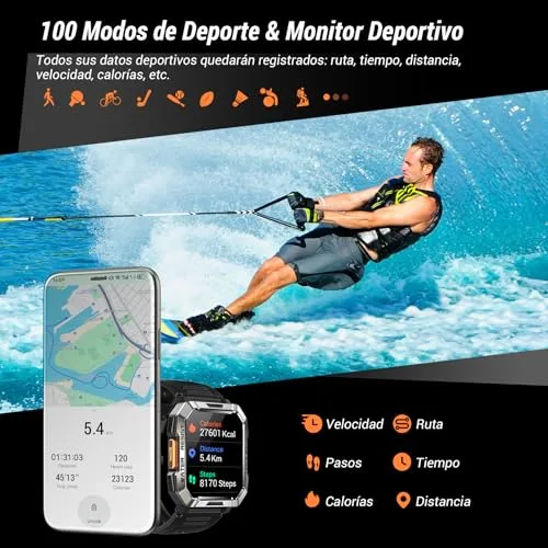 IOWODO ▫️ Relógio inteligente para homem com lanterna e bússola, 2,01", relógio inteligente militar para homem com chamadas Bluetooth/notificações, IP68, monitor de sono, pulsómetro, SpO2, contador de passos, mais de 100 modos desportivos para Android e iOS 4
