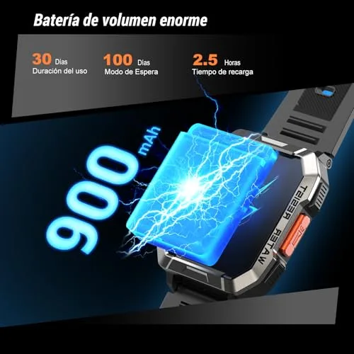 IOWODO ▫️ Relógio inteligente para homem com lanterna e bússola, 2,01", relógio inteligente militar para homem com chamadas Bluetooth/notificações, IP68, monitor de sono, pulsómetro, SpO2, contador de passos, mais de 100 modos desportivos para Android e iOS 6