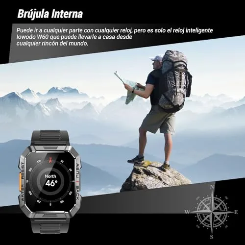IOWODO ▫️ Relógio inteligente para homem com lanterna e bússola, 2,01", relógio inteligente militar para homem com chamadas Bluetooth/notificações, IP68, monitor de sono, pulsómetro, SpO2, contador de passos, mais de 100 modos desportivos para Android e iOS 7