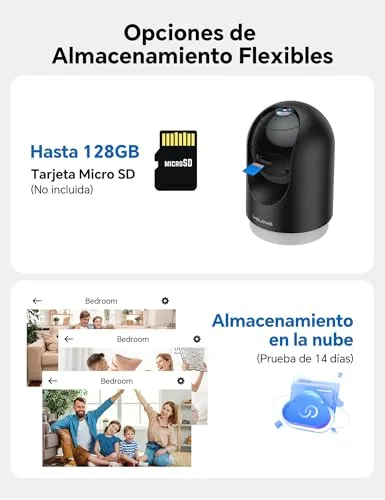 WOLFANG ▫️ Câmera de vigilância interior 2K, câmera de vigilância doméstica Wi-Fi 360° PTZ com acompanhamento, visão noturna e áudio bidirecional, câmera de vigilância para cães, compatível com Alexa, pacote de 4 7