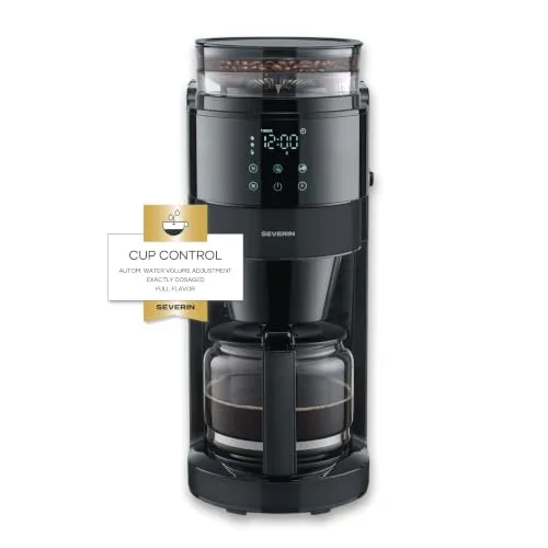 Severin ▫️ Máquina de café por gotejamento com moedor integrado. 900 W, jarro de vidro, capacidade de 1,25 l, até 10 chávenas, sistema anti-gotejamento, temporizador, preto, 9216 2