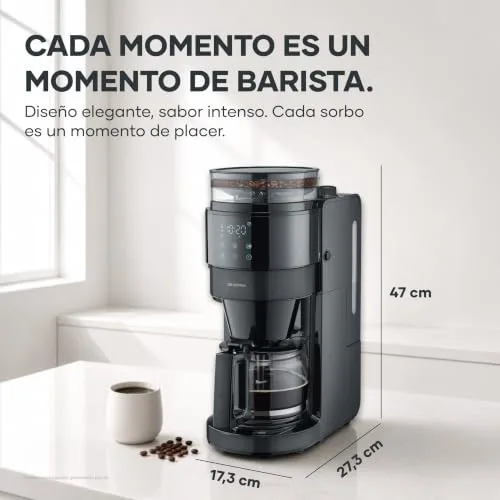 Severin ▫️ Máquina de café por gotejamento com moedor integrado. 900 W, jarro de vidro, capacidade de 1,25 l, até 10 chávenas, sistema anti-gotejamento, temporizador, preto, 9216 3