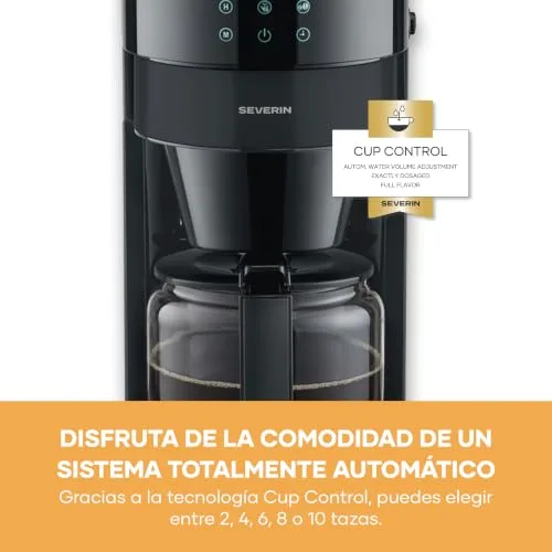 Severin ▫️ Máquina de café por gotejamento com moedor integrado. 900 W, jarro de vidro, capacidade de 1,25 l, até 10 chávenas, sistema anti-gotejamento, temporizador, preto, 9216 7