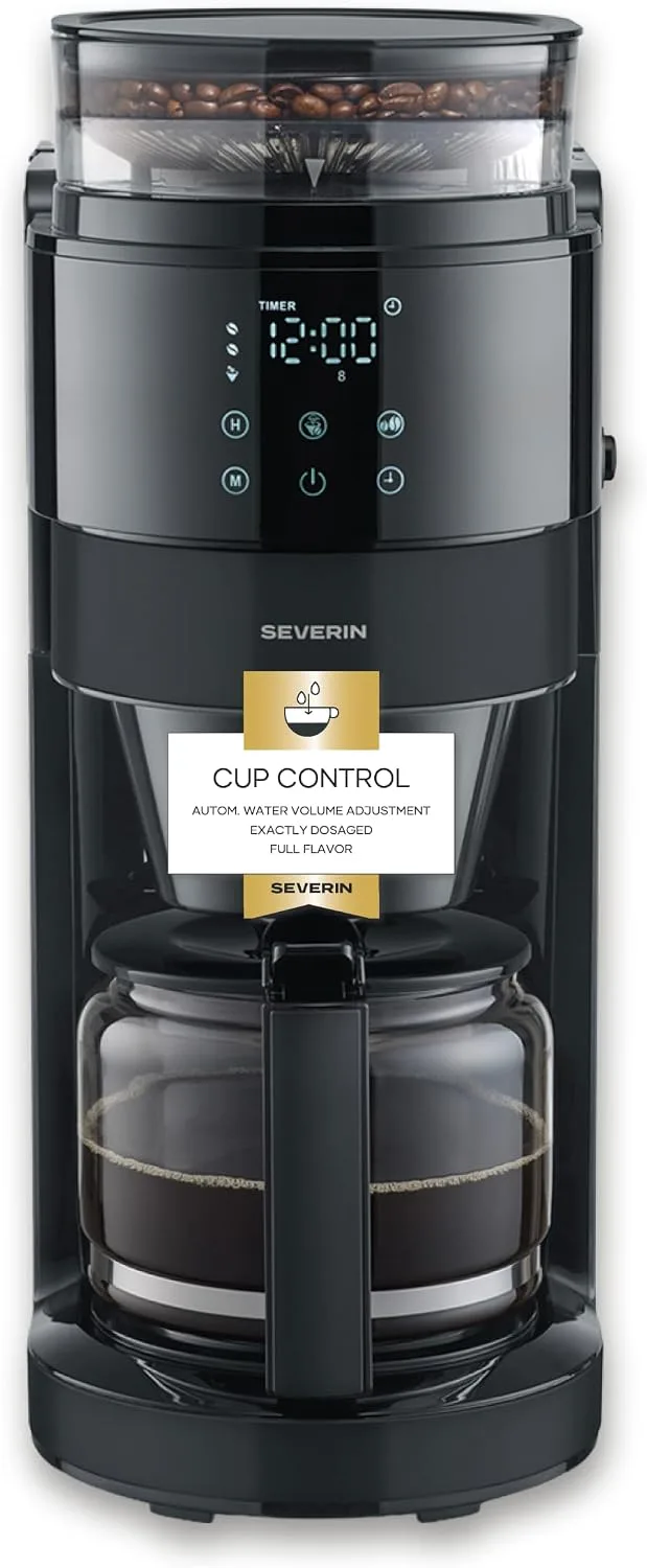 Severin ▫️ Máquina de café por gotejamento com moedor integrado. 900 W, jarro de vidro, capacidade de 1,25 l, até 10 chávenas, sistema anti-gotejamento, temporizador, preto, 9216