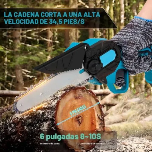 enlik ▫️ Mini-motosserra a bateria de 6 polegadas, motor sem escovas de 1000 W, motosserra elétrica com baterias de 4000 mAh e 2 correntes, motosserra portátil sem fios para podar árvores de jardim e madeira 2