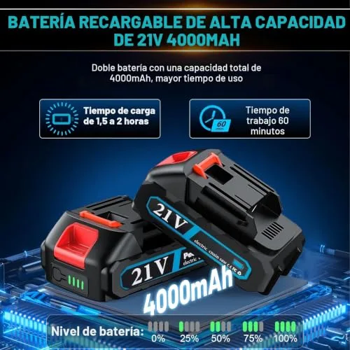 enlik ▫️ Mini-motosserra a bateria de 6 polegadas, motor sem escovas de 1000 W, motosserra elétrica com baterias de 4000 mAh e 2 correntes, motosserra portátil sem fios para podar árvores de jardim e madeira 3