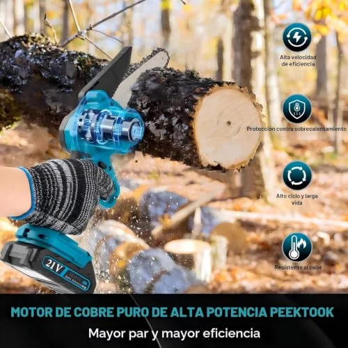 enlik ▫️ Mini-motosserra a bateria de 6 polegadas, motor sem escovas de 1000 W, motosserra elétrica com baterias de 4000 mAh e 2 correntes, motosserra portátil sem fios para podar árvores de jardim e madeira 4