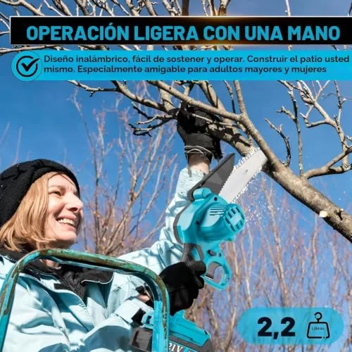 enlik ▫️ Mini-motosserra a bateria de 6 polegadas, motor sem escovas de 1000 W, motosserra elétrica com baterias de 4000 mAh e 2 correntes, motosserra portátil sem fios para podar árvores de jardim e madeira 6