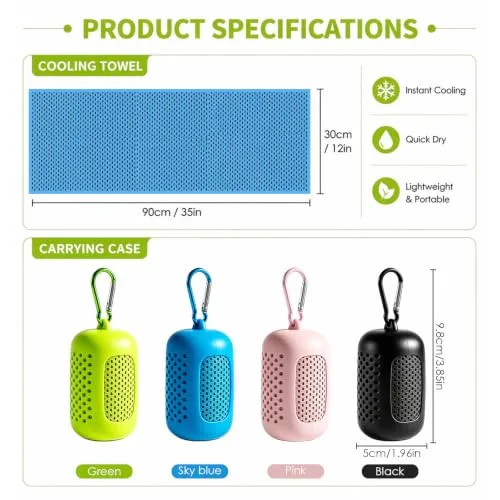 Probuk ▫️ Toalha Refrescante, 4 Unidades, Toalha de Microfibra de Secagem Rápida com Efeito Frio Instantâneo, Toalha Desportiva para Ginásio, Corrida, Ioga, Praia e Caminhadas, 30 x 90 cm com Bolsa de Silicone Portátil 2