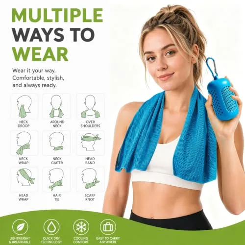Probuk ▫️ Toalha Refrescante, 4 Unidades, Toalha de Microfibra de Secagem Rápida com Efeito Frio Instantâneo, Toalha Desportiva para Ginásio, Corrida, Ioga, Praia e Caminhadas, 30 x 90 cm com Bolsa de Silicone Portátil 4