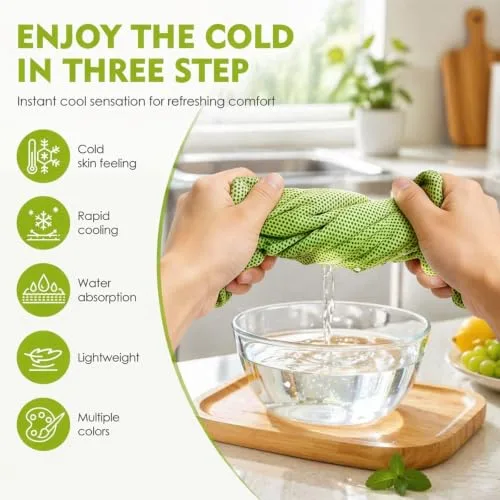 Probuk ▫️ Toalha Refrescante, 4 Unidades, Toalha de Microfibra de Secagem Rápida com Efeito Frio Instantâneo, Toalha Desportiva para Ginásio, Corrida, Ioga, Praia e Caminhadas, 30 x 90 cm com Bolsa de Silicone Portátil 5