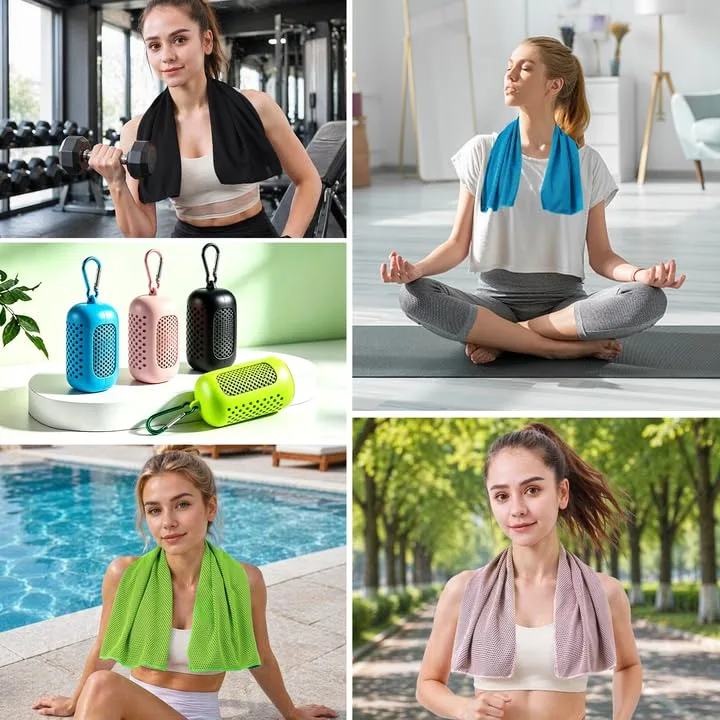 Probuk ▫️ Toalha Refrescante, 4 Unidades, Toalha de Microfibra de Secagem Rápida com Efeito Frio Instantâneo, Toalha Desportiva para Ginásio, Corrida, Ioga, Praia e Caminhadas, 30 x 90 cm com Bolsa de Silicone Portátil 7