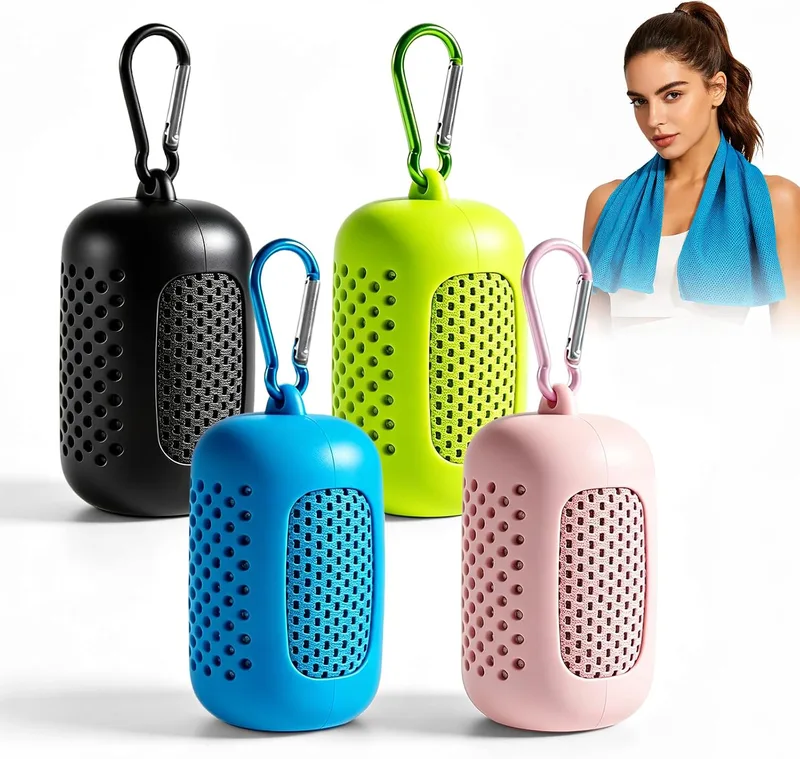 Probuk ▫️ Toalha Refrescante, 4 Unidades, Toalha de Microfibra de Secagem Rápida com Efeito Frio Instantâneo, Toalha Desportiva para Ginásio, Corrida, Ioga, Praia e Caminhadas, 30 x 90 cm com Bolsa de Silicone Portátil