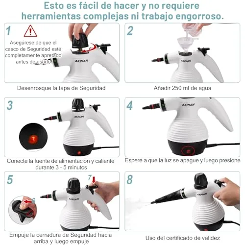 AKPIAN ▫️ Limpador a vapor para uso doméstico, 3 minutos de aquecimento, bloqueio de segurança 5