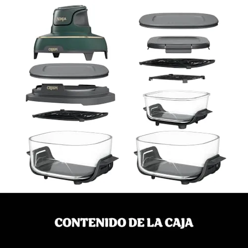 Ninja ▫️ CRISPi Fritadeira de ar portátil 4 em 1, 3,8 L / 2,3 L / 1,4 L: Fritar com ar, Assar, Manter a temperatura, Dourar. Compacta, 6 porções, 3 recipientes de vidro com tampas, 1700 W, Verde FN103EUGN 3