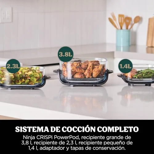 Ninja ▫️ CRISPi Fritadeira de ar portátil 4 em 1, 3,8 L / 2,3 L / 1,4 L: Fritar com ar, Assar, Manter a temperatura, Dourar. Compacta, 6 porções, 3 recipientes de vidro com tampas, 1700 W, Verde FN103EUGN 4