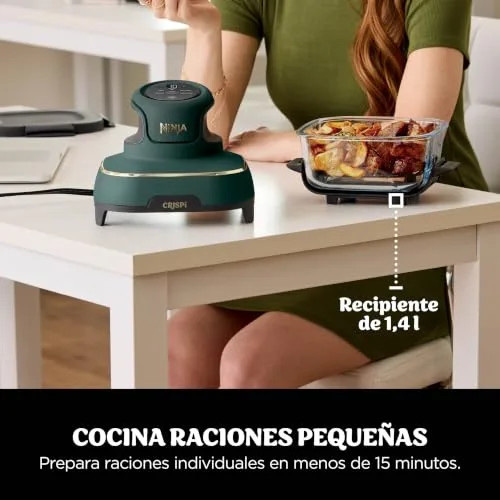Ninja ▫️ CRISPi Fritadeira de ar portátil 4 em 1, 3,8 L / 2,3 L / 1,4 L: Fritar com ar, Assar, Manter a temperatura, Dourar. Compacta, 6 porções, 3 recipientes de vidro com tampas, 1700 W, Verde FN103EUGN 7
