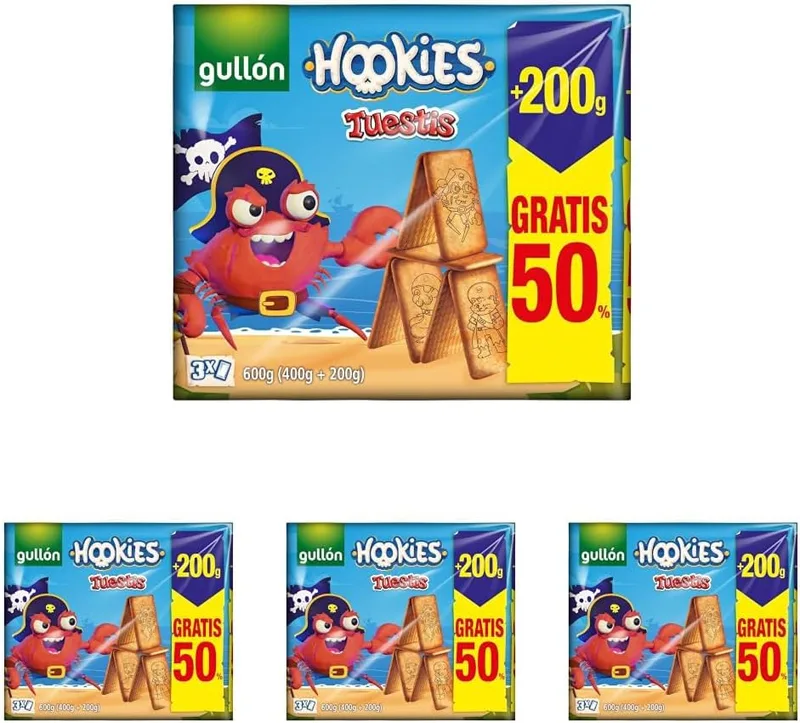 Gullón ▫️ Bolachas Hookies Tuestis 600 g (Embalagem de 4)