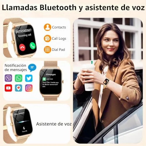 CASCHO ▫️ Relógio inteligente para mulher com chamadas Bluetooth, assistente de IA e notificações do WhatsApp; relógio inteligente de 1,85" para mulher com pulsómetro/SpO2/medidor de stress/monitor de sono e mais de 120 modos desportivos para iPhone e Android (2 braceletes) 2