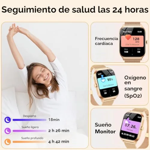 CASCHO ▫️ Relógio inteligente para mulher com chamadas Bluetooth, assistente de IA e notificações do WhatsApp; relógio inteligente de 1,85" para mulher com pulsómetro/SpO2/medidor de stress/monitor de sono e mais de 120 modos desportivos para iPhone e Android (2 braceletes) 3