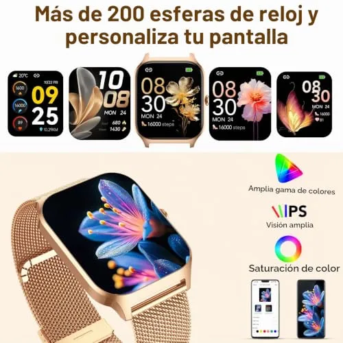 CASCHO ▫️ Relógio inteligente para mulher com chamadas Bluetooth, assistente de IA e notificações do WhatsApp; relógio inteligente de 1,85" para mulher com pulsómetro/SpO2/medidor de stress/monitor de sono e mais de 120 modos desportivos para iPhone e Android (2 braceletes) 4