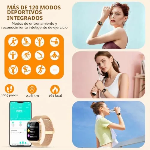 CASCHO ▫️ Relógio inteligente para mulher com chamadas Bluetooth, assistente de IA e notificações do WhatsApp; relógio inteligente de 1,85" para mulher com pulsómetro/SpO2/medidor de stress/monitor de sono e mais de 120 modos desportivos para iPhone e Android (2 braceletes) 5