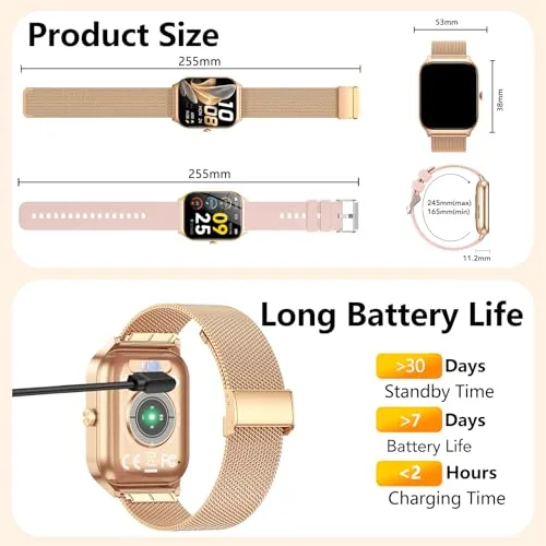 CASCHO ▫️ Relógio inteligente para mulher com chamadas Bluetooth, assistente de IA e notificações do WhatsApp; relógio inteligente de 1,85" para mulher com pulsómetro/SpO2/medidor de stress/monitor de sono e mais de 120 modos desportivos para iPhone e Android (2 braceletes) 6